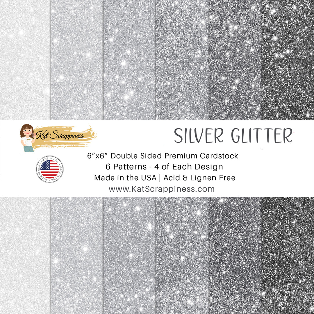 Silver Faux Glitter 6x6 Paper Pad - Kat Scrappiness